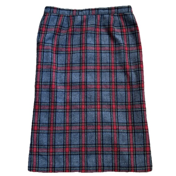 Vintage Dresses & Skirts - Vintage Gray Plaid Straight Midi Skirt Fits M L Red Green Wool Blend Preppy Xmas